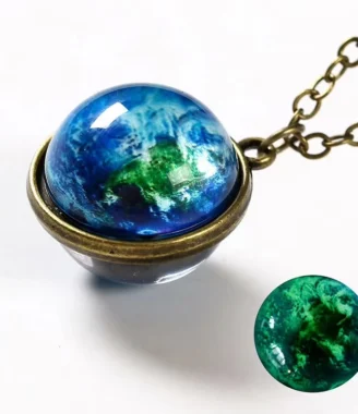 Universe Planet Earth Glass Luminous Double-Sided Retro Pendant Necklace For Women Men Galaxy Nebula Cosmic Art Picture Jewelry
