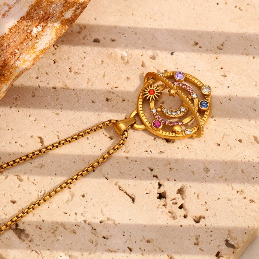 E.B.belle Colorful Rhinestone Moon Star Planet Necklace Stainless Steel 18K Gold Plated Fashion Jewelry Girls - Image 10