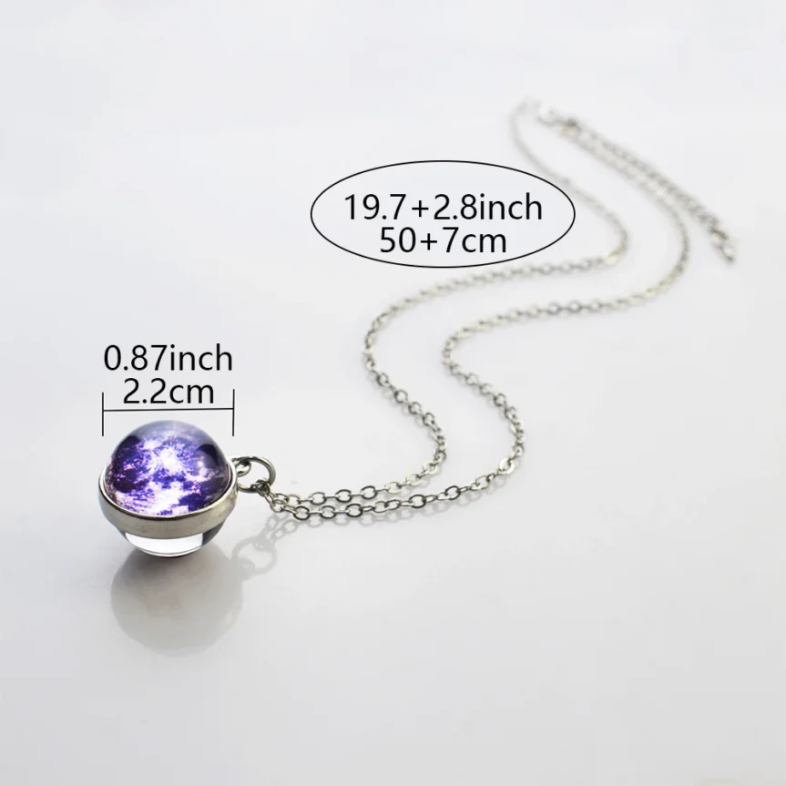Planet Aurora Necklaces Color Nebula Star Moon Two-Side Glass Ball Pendant Necklace for Women Men Space Astronomy Jewelry Gift - Image 2