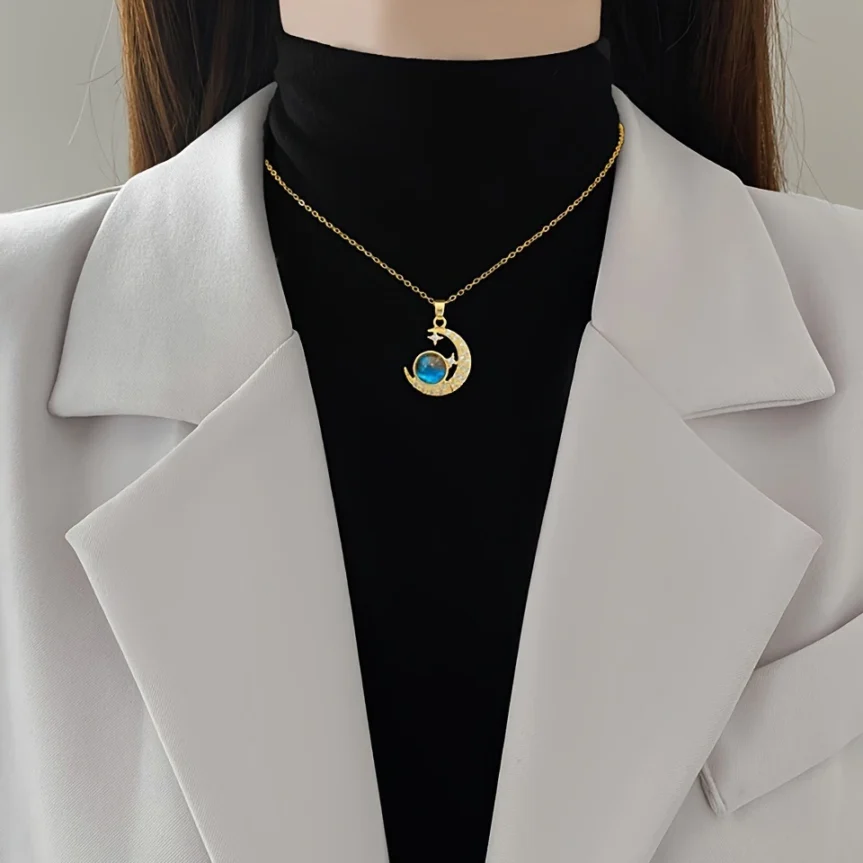 ZAKOL Classic Planet Universe Moon CZ Pendant Necklace Sliver Gold Color Titanium Steel Chain Choker Fashion Jewelry Gift - Image 5