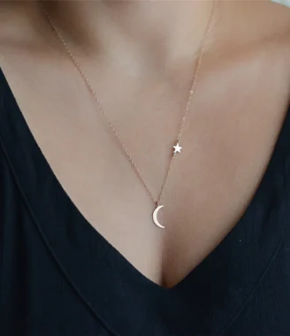 New Fashion Star Moon Necklaces for Women Gold Color Metal Links Short Chain Neck Jewelry Sexy Female Clavicle Necklaces Collar