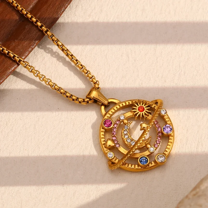 E.B.belle Colorful Rhinestone Moon Star Planet Necklace Stainless Steel 18K Gold Plated Fashion Jewelry Girls - Image 8