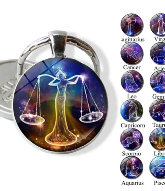 New 12 Zodiac Animals Twelve Constellations Time Gem Keychain Creative Bag Car Holder Charms Keychains Gifts Accessories
