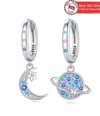 HOT SALE 2024 Eardrop 925 Silver Circle Purple blue planet Moon Hoop Earrings For Women Wedding Engagement Jewelry Gifts