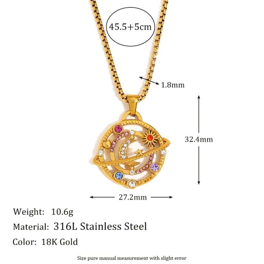 E.B.belle Colorful Rhinestone Moon Star Planet Necklace Stainless Steel 18K Gold Plated Fashion Jewelry Girls - Image 7