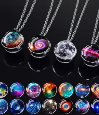 Planet Aurora Necklaces Color Nebula Star Moon Two-Side Glass Ball Pendant Necklace for Women Men Space Astronomy Jewelry Gift