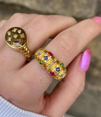 Galaxy Star Emblem Ring, Zircon Star Moon Girl, Cute Wind Stove, Electroplated with True Gold for Color Preservation